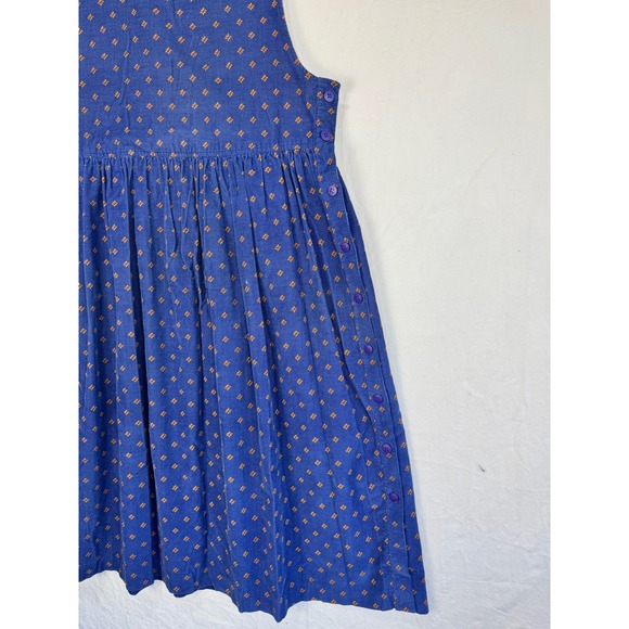 Nell Flowers J.G. Hook VTG Blue Corduroy Floral Jumper Dress Sz 14 Cottagecore - Picture 5 of 8